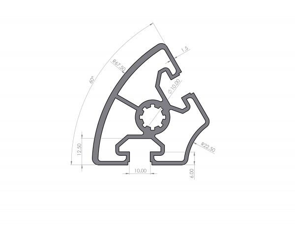 Aluminiumprofil R45-60° Nut 10 B-Typ